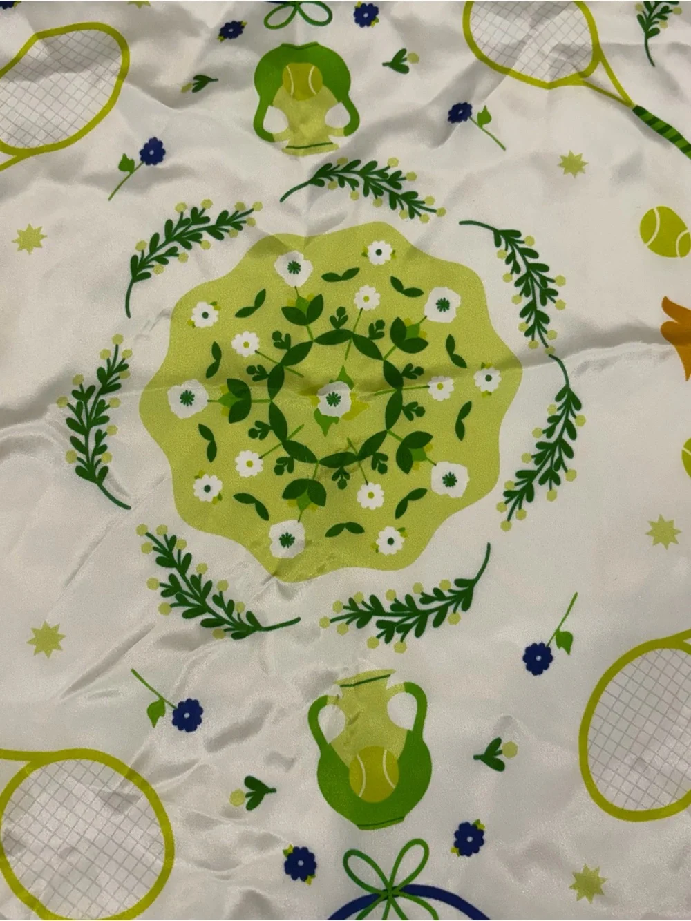 Tennis-themed Silk Scarf in Lime & Navy
